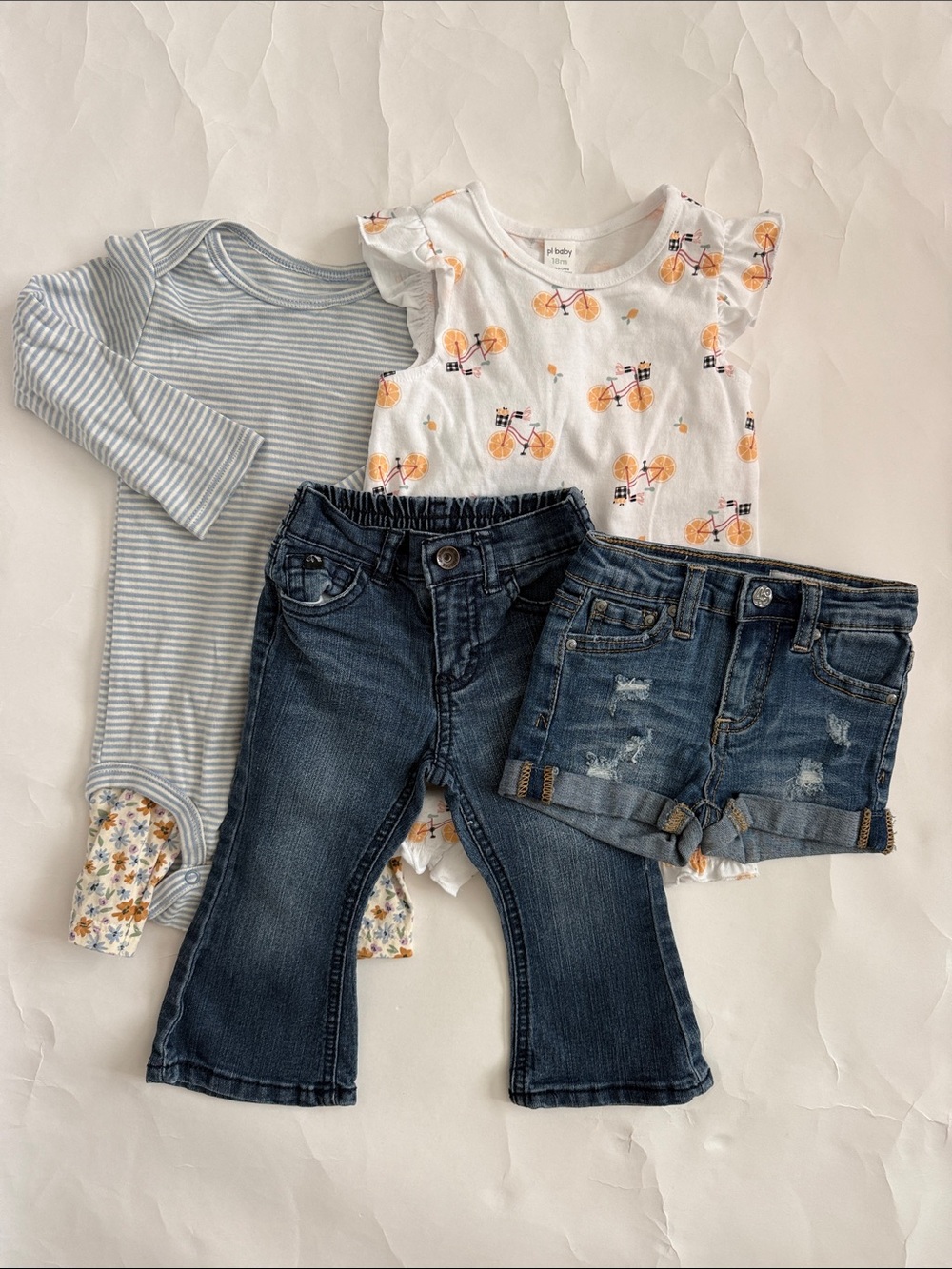 18 Month girl bundle - jeans, shirts, romper, 2-piece set